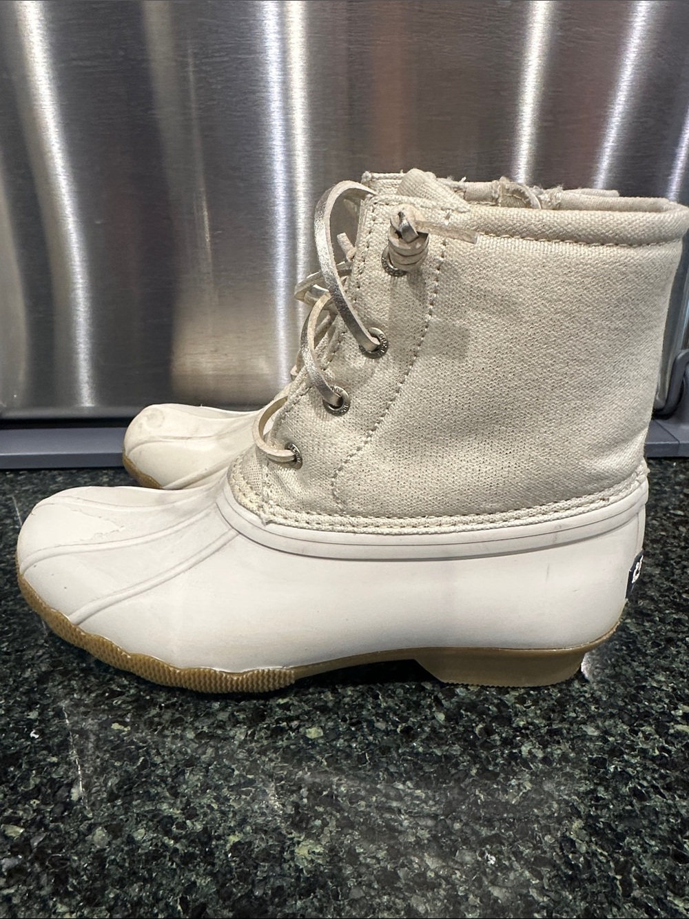 Girls Sperry sport saltwater golden vanilla duck boots sz 3 used